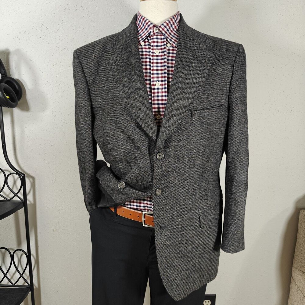 Stafford Men's Tweed‎ Sport Coat Blazer Two Button Gray Soft Lambs Wool Sz 43R